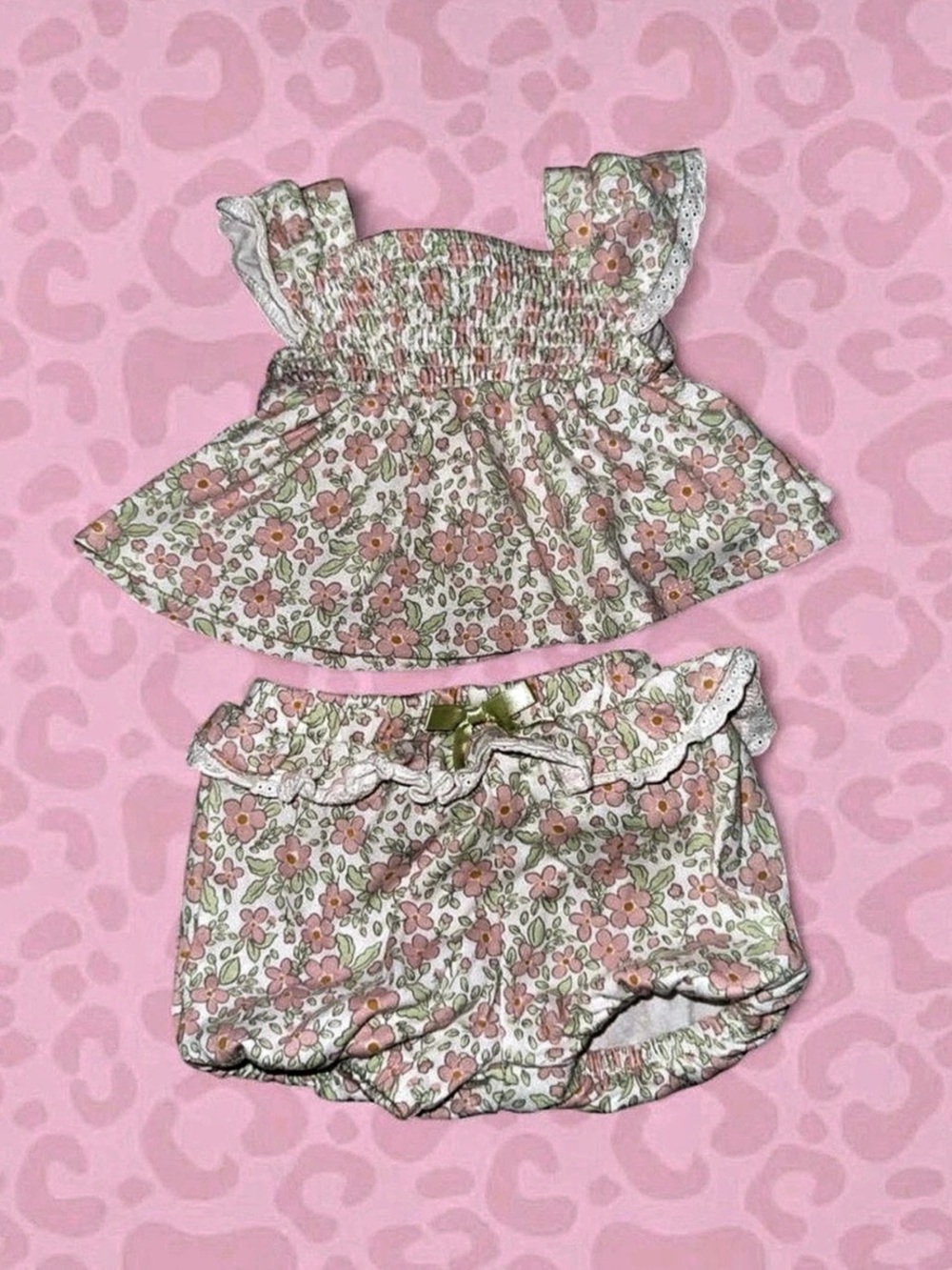 2 Baby Floral Matching Set in Pink & Green